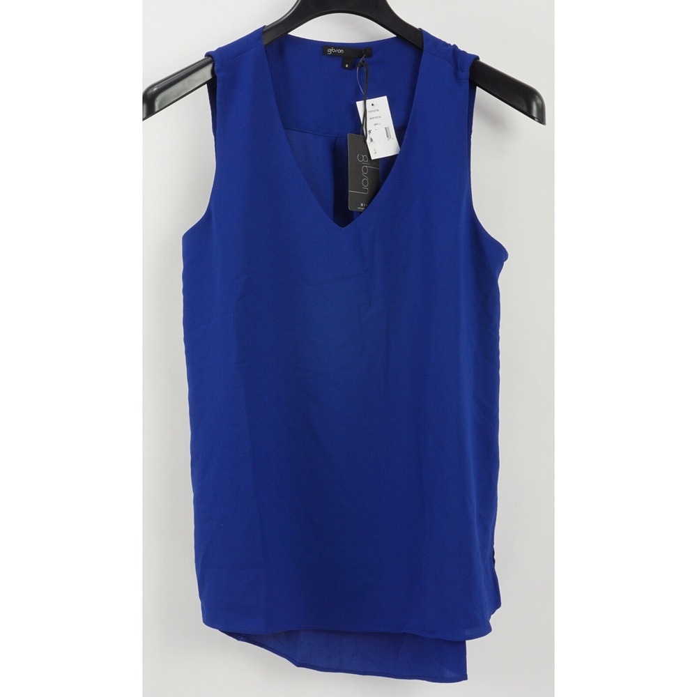 New 49$ Gibson Women's Sz S Perfect Blue Crepe Lightweight V-Neck Sleeveless Top